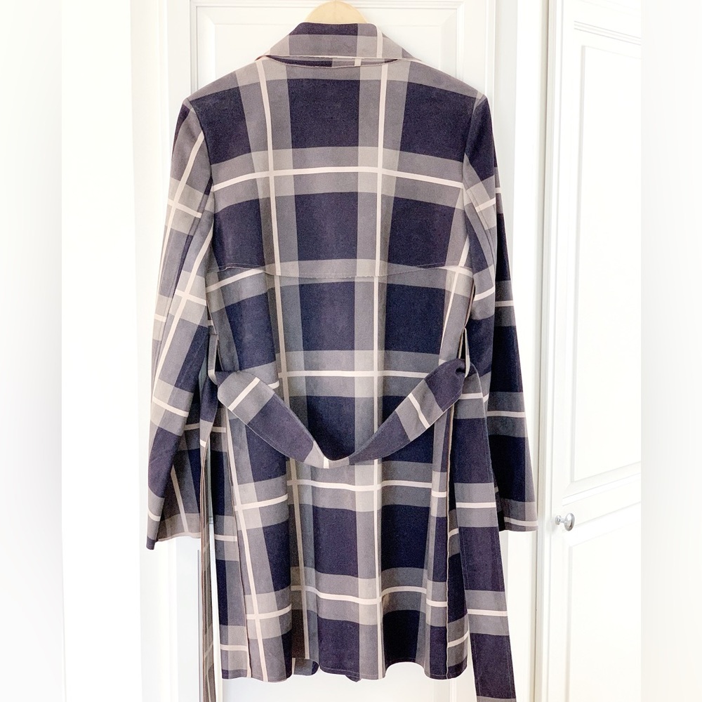 🧥SOLITAIRE Plaid Faux Suede Trench Coat - Picture 4 of 11